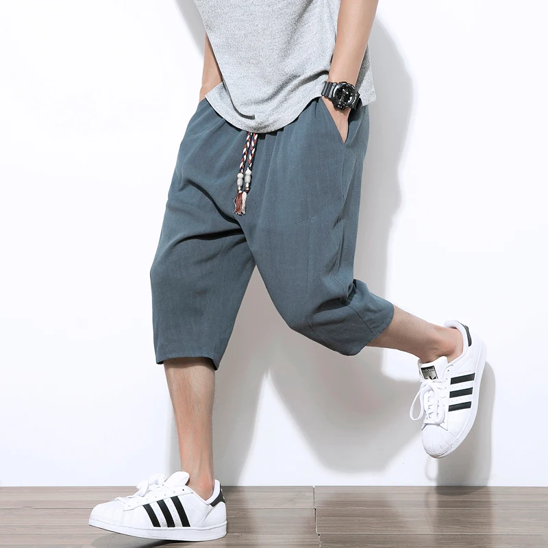 

2022 Summer casual pants men cotton linen harem jogger pants streetwear sweatpants solid slim calf-length men's pants