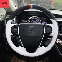 hand stitched leather car steering wheel cover for honda civic crv breeze crider vezel accord jade xrv fit car accessories