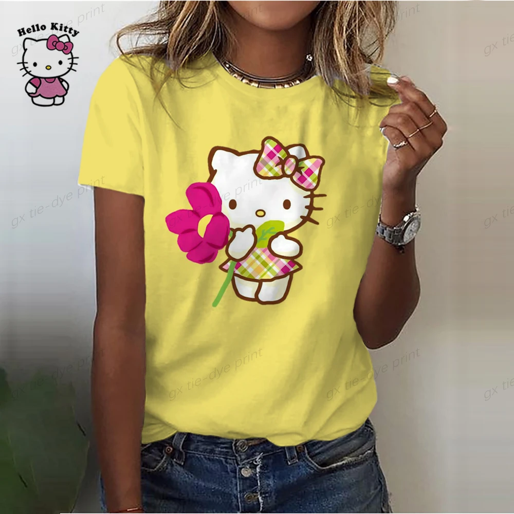 

Женская футболка с круглым вырезом, с принтом «Hello Kitty»