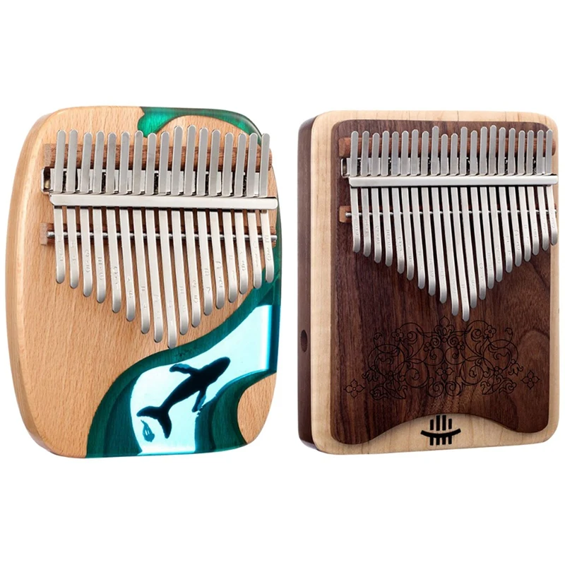 

HLURU 2 Set Kalimba Whale Thumb Piano Hand-Made Flat Board Piano Musical Instrument 17 Key & 21 Keys