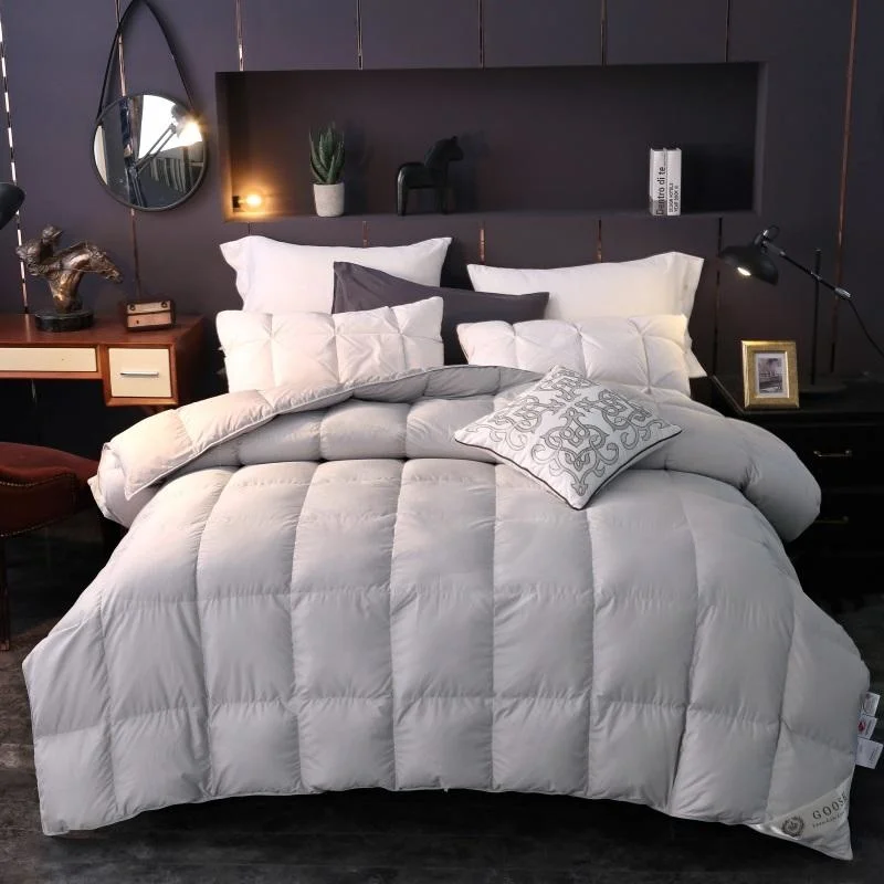

100% Goose Down Comforter White Gray Queen King size Bed Quilt Duvet cover filler set Warm Blanket edredon colcha couette
