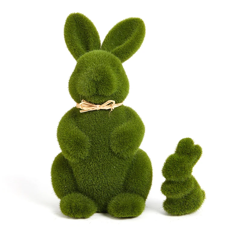 

1PC Easter Moss Rabbit Statue Artificial Turf Grass Bunny Handmade Animal Figurines Ornament Spring Table Garden Decorations