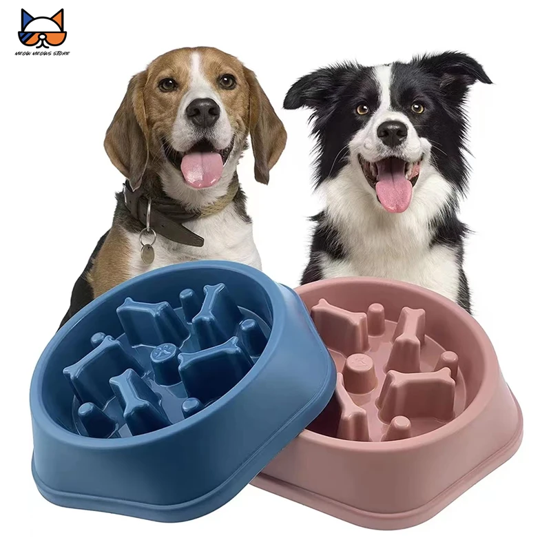 MEOWS Dog Slow Feeder Bowl Pet Licking Mats with Bone Shape Inside Prevent Sliding Rubber Pad Bottom for Anxiety Chocking Relief