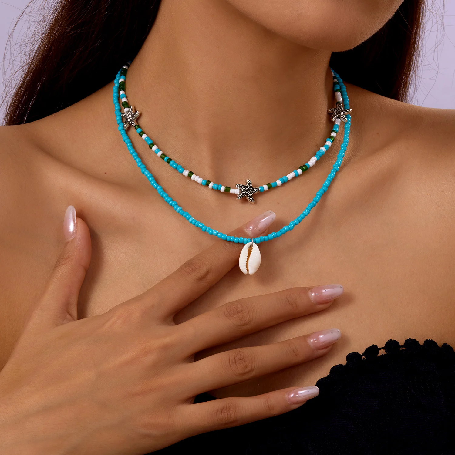 Rinhoo Бохо ожерелье с раковиной и морской звездой