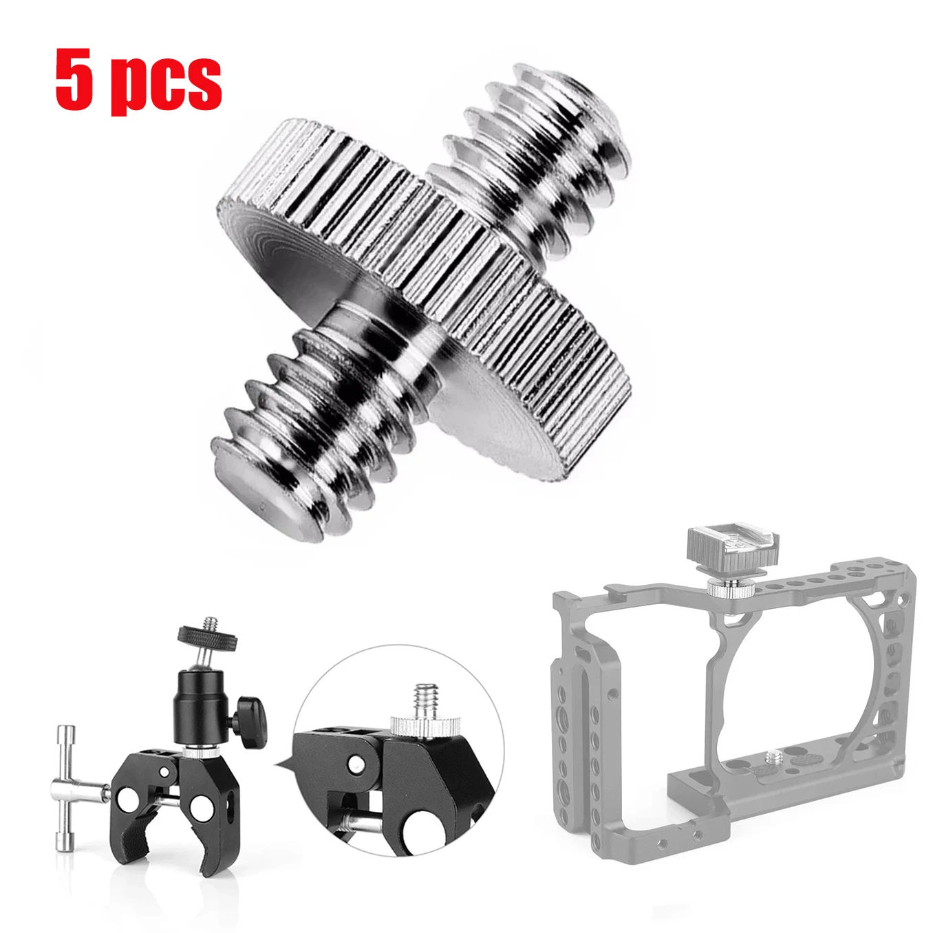 

5 pcs 1/4"-20 Male to 1/4"-20 Male Threaded Tripod Screw Adapter Converter Standard Mount Thread Camera Double head screws