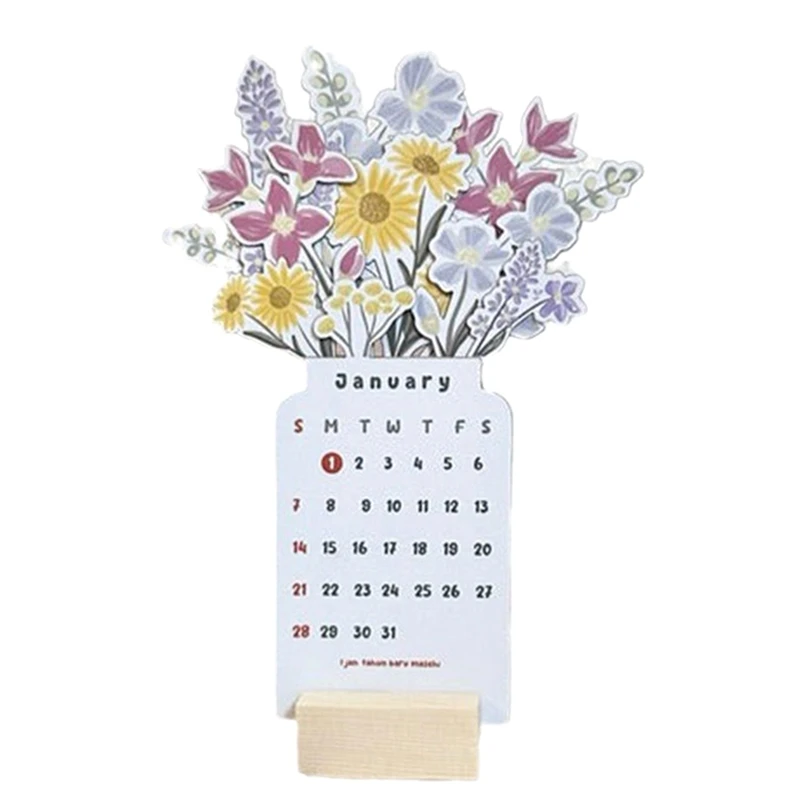 

Настольный календарь 2024 с основанием 4X8 дюймов, маленький настольный календарь с цветами, как показано на рисунке MDF 2024, настольный календарь-планировщик, настольный планировщик