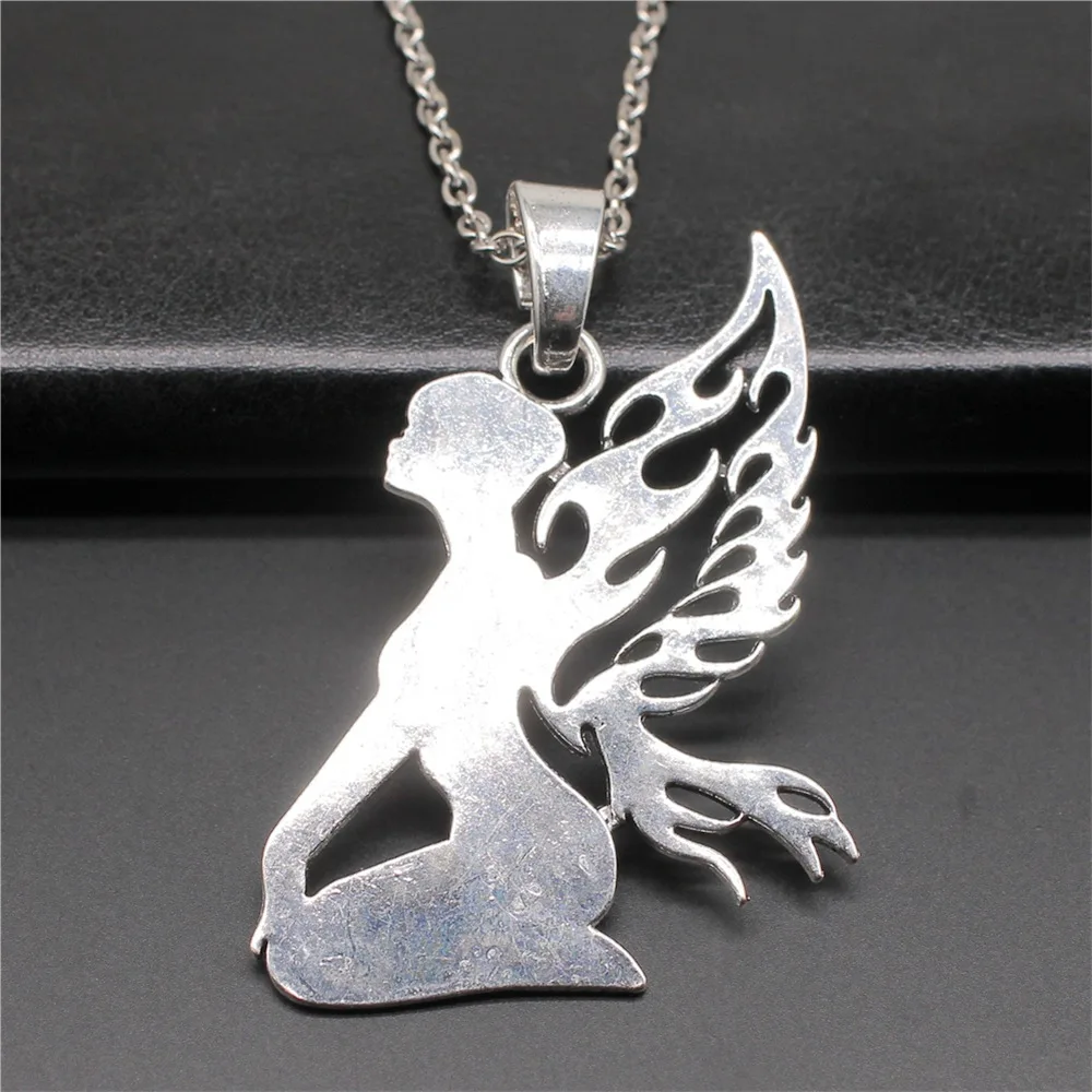 Ожерелье серебряное в античном стиле для мужчин и женщин, колье с танцевальным кулоном 65 х46 мм, длинная цепь, модные ювелирные аксессуары