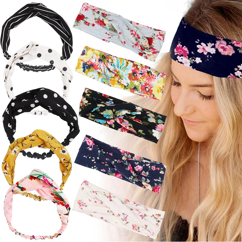 

Bohemian Women Wide Cross Hair Bands Girls Print Flower Headbands Fashion Turban Headwear Bandage Girls Make up Hair Accessories