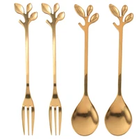 tableware gold leaf coffee spoon fork 4 pack 2 spoons 2 forks little demitasse espresso spoon and appetizer dessert fork