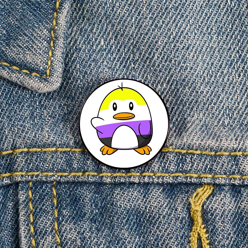 

Nonbinary Flag Penguin Pin Custom Brooches Shirt Lapel teacher tote Bag backpacks Badge Cartoon gift brooches pins for women