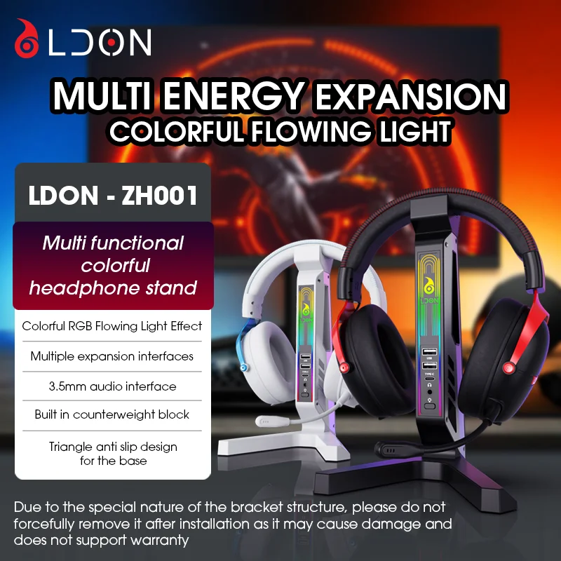 Подставка для игровой гарнитуры RGB со звуковой подсветкой, 11-режимная светодиодная USB-док-станция для зарядки, держатель для наушников для ПК-геймера (art.: 3920cfced40f4) - 3920cfced40f4