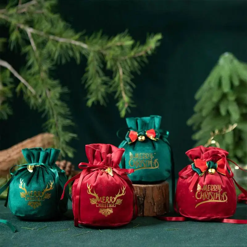 

Прочные рождественские подарочные бархатные мешки с завязками, бархатные мешки для конфет на рождественскую вечеринку, сувениры, празднич...