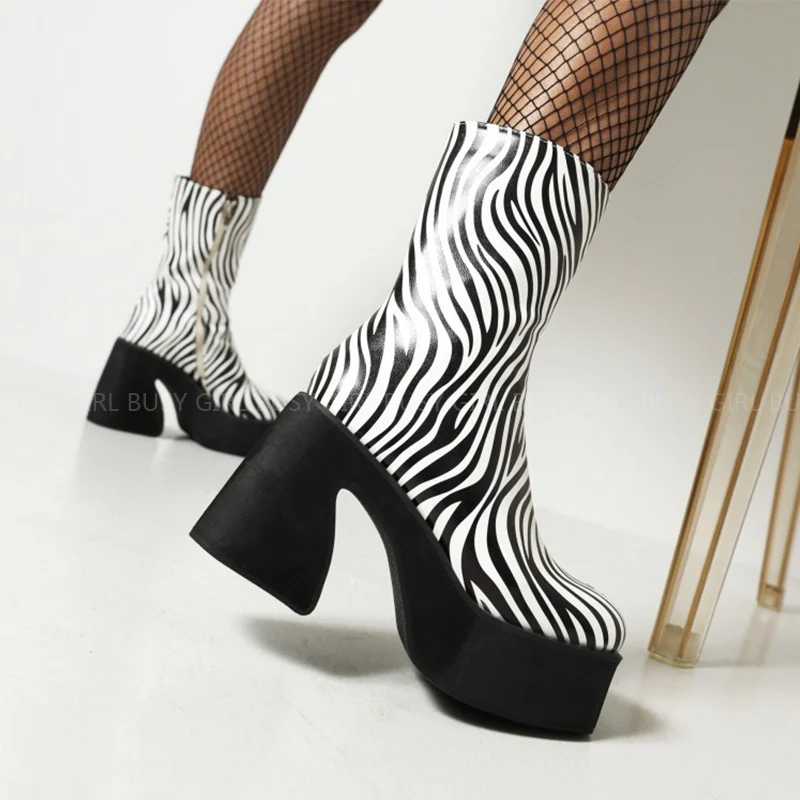 Square toe black thick waterproof high-heeled women's leather ankle boots a new style of calf boots