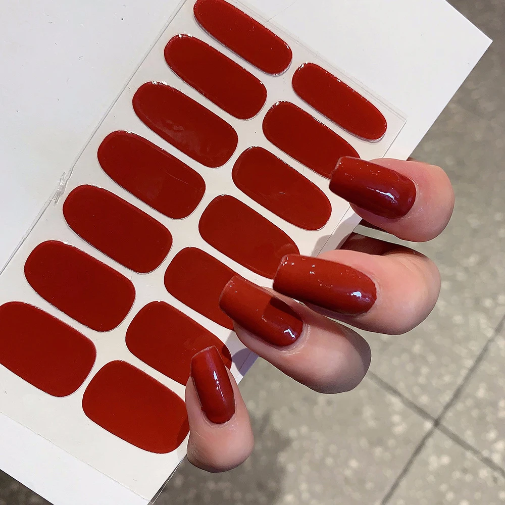 16Tips Горячие полуотвержденные гелевые наклейки для ногтей черного цвета