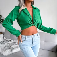 instagram photos of the new springsummer 2022 european and american suiting collar knotted shirt crop top