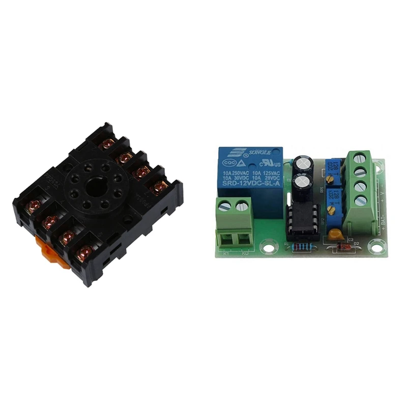 

8 Round Pin 8-Pin PF083A Relay Base Socket & XH-M601 12V Battery Smart Power Supply Control Board