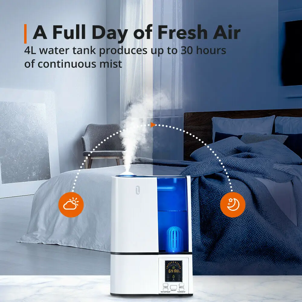 TaoTronics 120V Mist Humidifier TT-AH001 4L Quiet Ultrasonic Cool Desk Air with Three Modes 360° Nozzle Auto Shut-Off | Бытовая