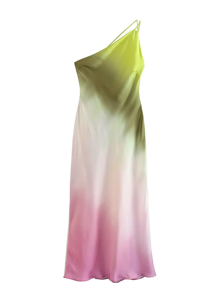 

Summer Women Sexy Backless Tie Dye Asymmetrical Party Long Dress