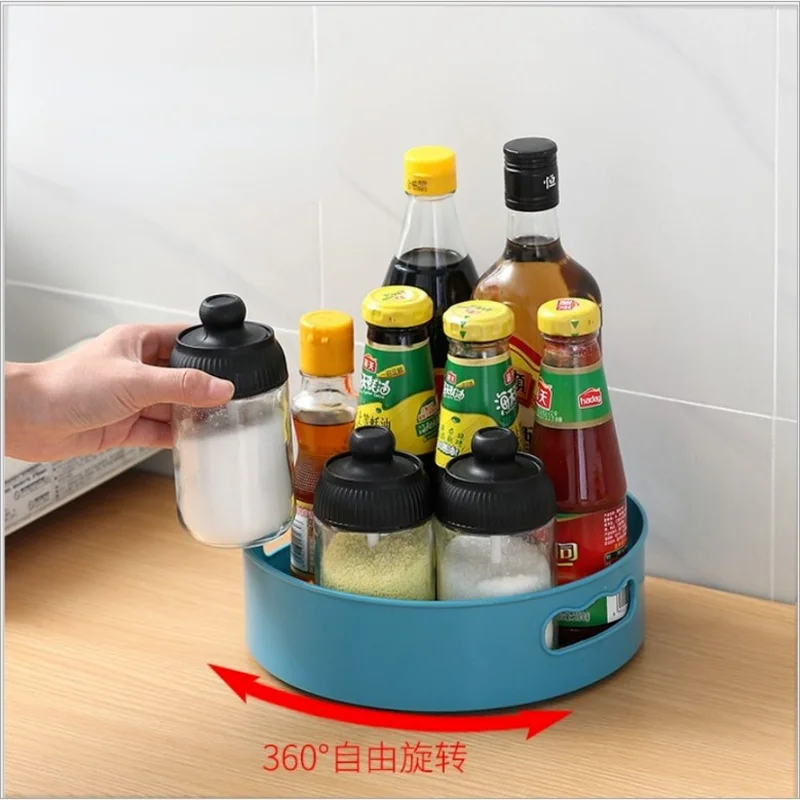 

360 Rotatable Tray Spice Jar Plate Kitchen Storage Rack Shelf Plastic Seasoning Condiment Holder Cosmetic Container Organizer