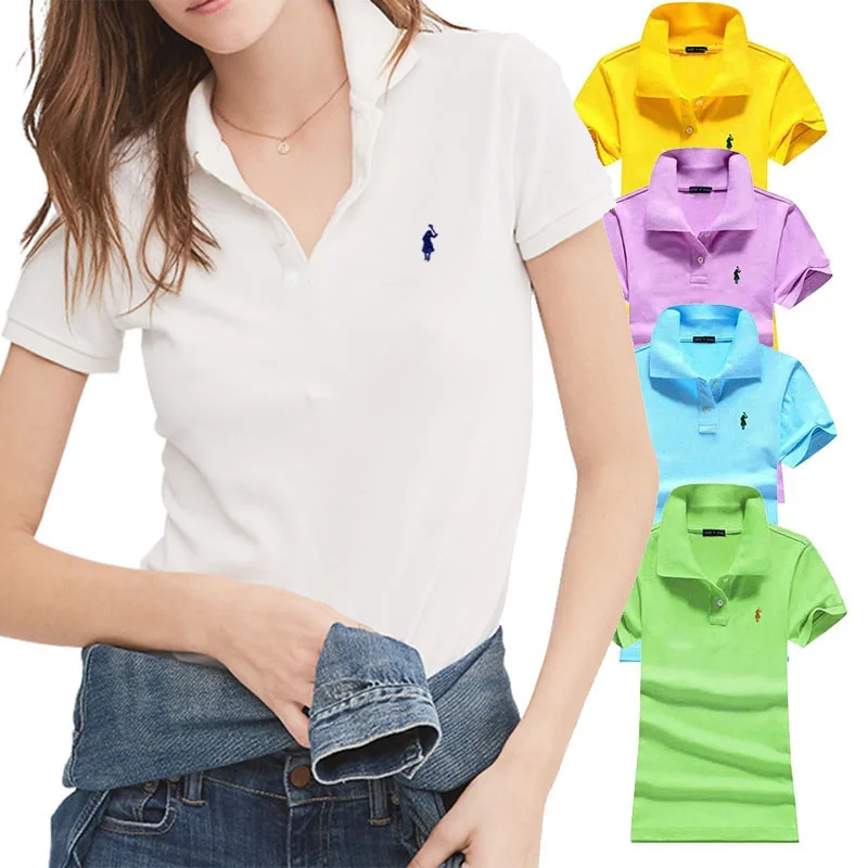 

High Quality New Womens Short Sleeve Polos Shirts Casual-Design Brand 100%Cotton Polo Fashion Summer Sportswear Horse Logo Tops