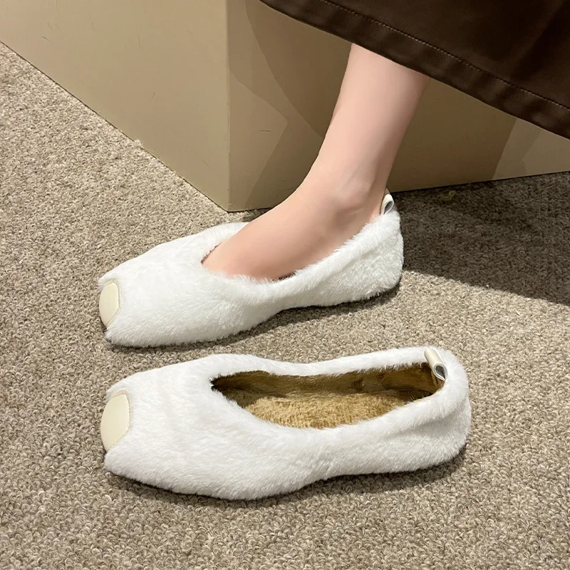 

2023 Fur Casual Walking Women Boots Flats Short Plush Shoes Autumn New Fashion Trend Shallow Dress Designer Brand Mujer Boots