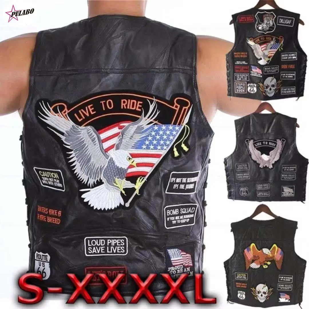 PULABO четыре сезона куртка без рукавов кожаный мужской мотоциклетный жилет с