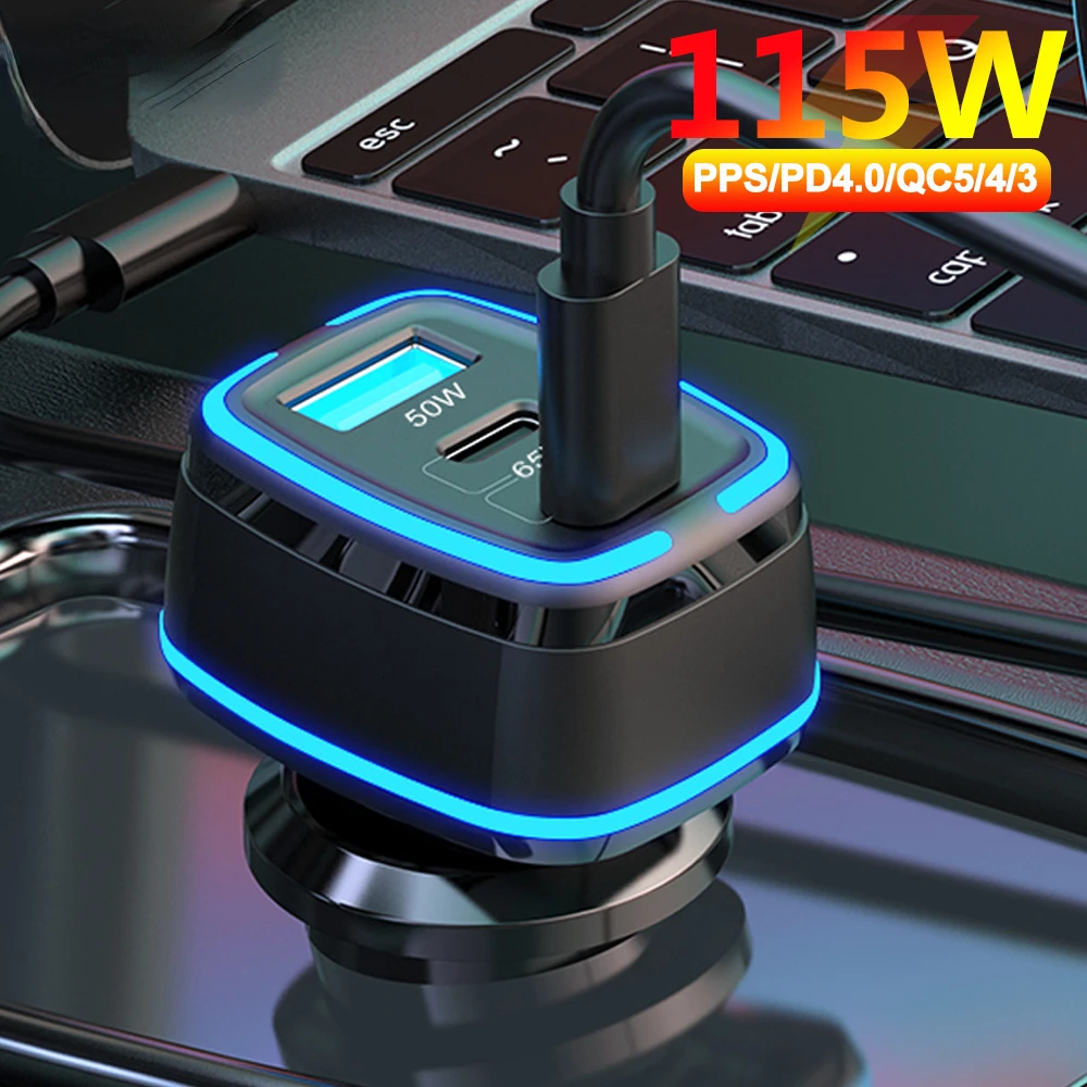 

USB C автомобильное зарядное устройство 115 Вт 3 порта Type-C Quick Charge4.0 PPS PD 65 Вт 45 Вт QC 20 Вт для IPhone 12/13 Pro Samsung S21 Xiaomi Phohe зарядное устройство