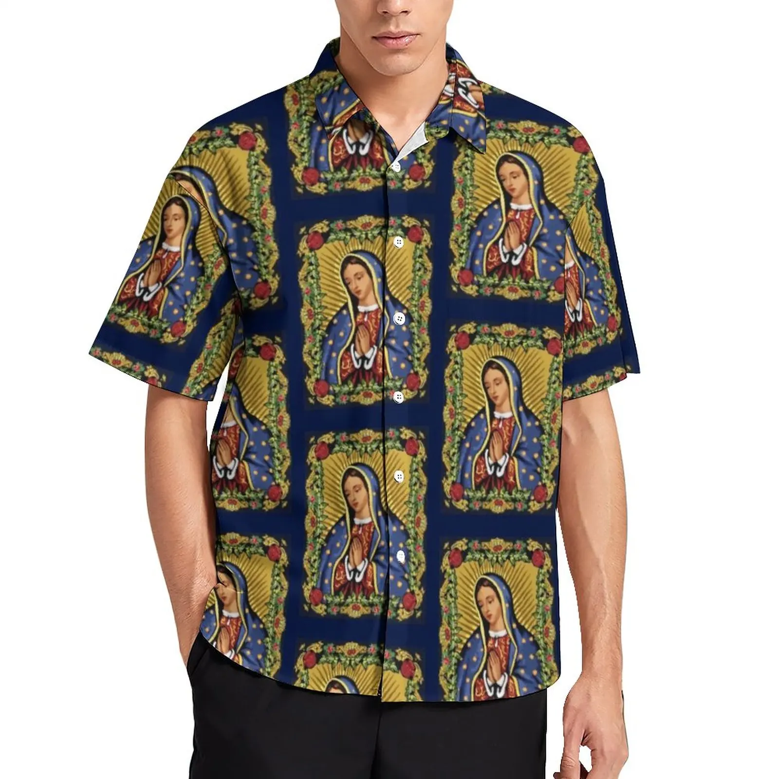 

Our Lady of Guadalupe Loose Shirt Man Beach Virgin Mary Casual Shirts Hawaii Graphic Short-Sleeve Streetwear Oversize Blouses