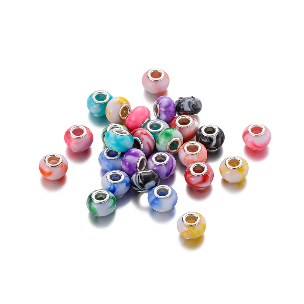 

5Pcs 14mm Colorful Smudge Pattern Large Hole Acrylic Beads Round Loose Spacer Beads for DIY Bracelet Jewelry Making Accessories