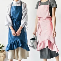 2022 new retro medieval cotton linen cooking kitchen apron womens small lace dress flower shop blouse hairdresser bib