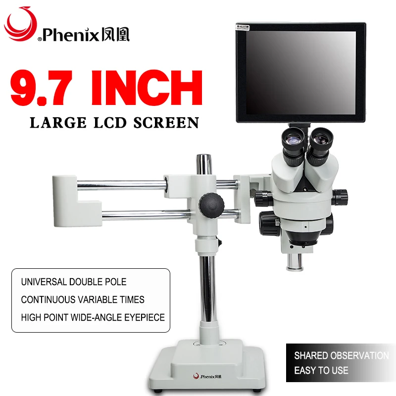 Фото Стереомикроскоп Phenix 3.5X-180X с опциональной двойной штангой и зумом для промышленного ремонта №3