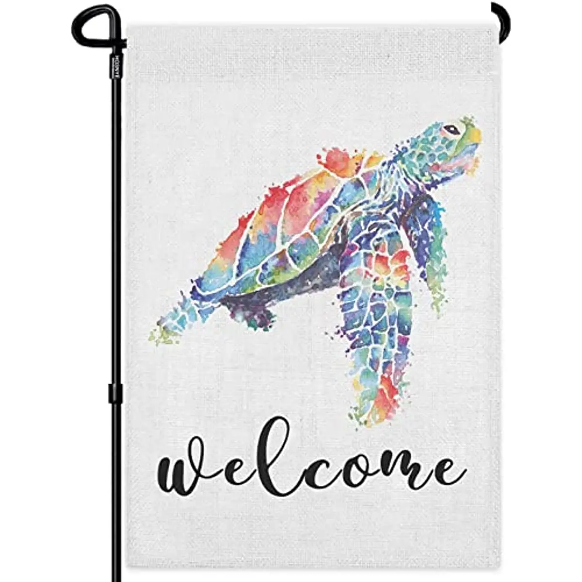 

Welcome Sea Turtle Burlap Garden Flag Double Sided Watercolors Sea Creatures Underwater World Garden Flags