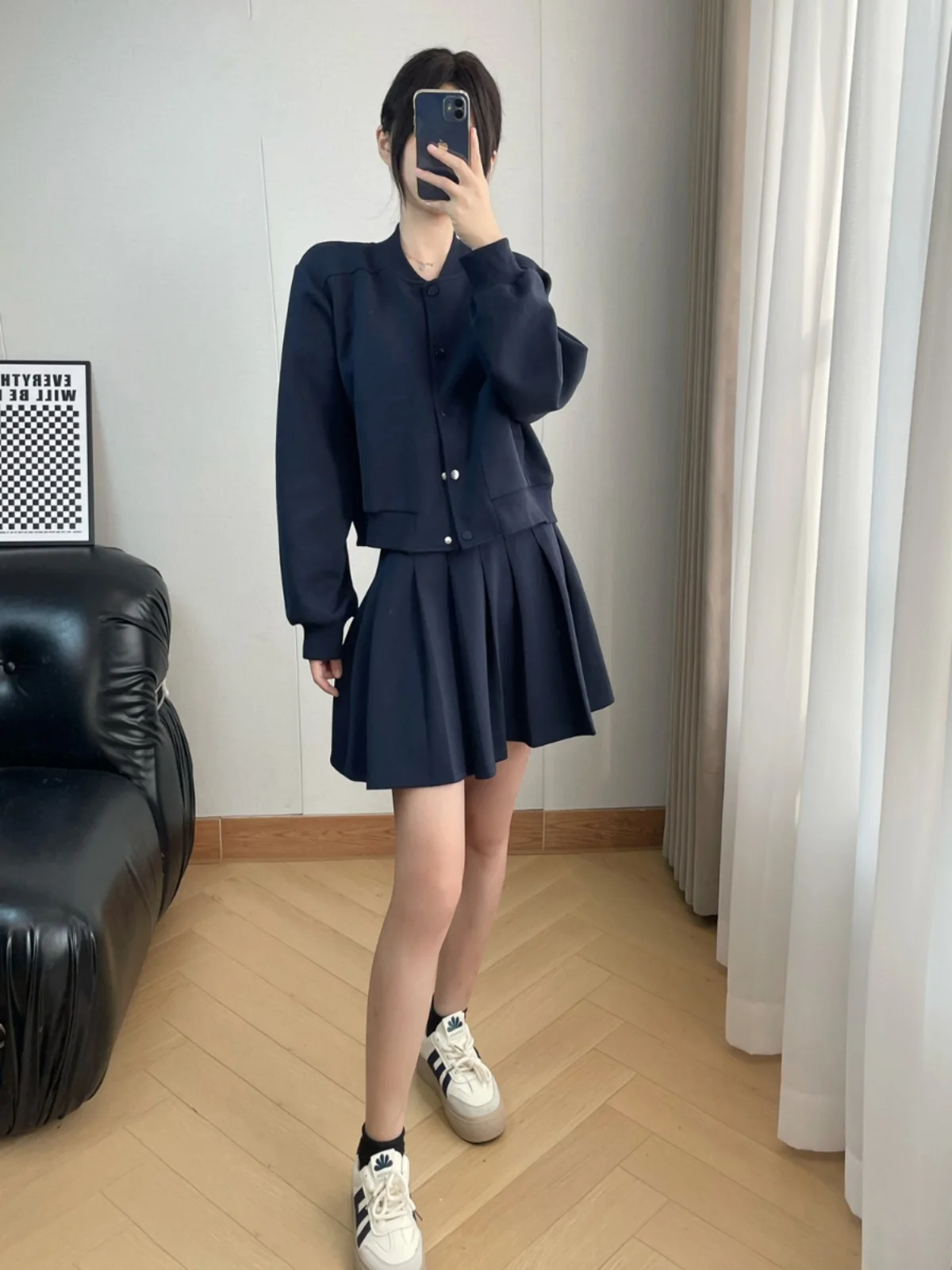 Модная корейская бейсбольная форма Sle Верхняя одежда Плиссированная юбка из двух