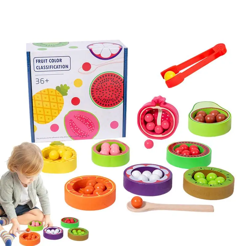 

Color Bowls Sensory Toy Toddler Wooden Matching Toy Realistic Fruits Balls Pre-Kindergarten Toys For Interaction Early Education