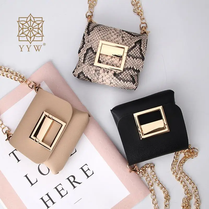 

Mini Solid Color Waist Bag Women Phone Case Purses Metal Chain Crossbody Shoulder PU Leather Chest Bag Ladies Mini Coin Purse