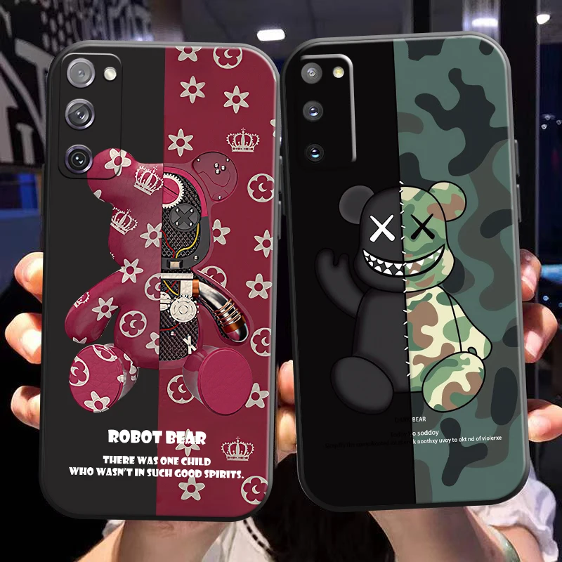 

Luxury Fashion Bear Phone Case For Samsung Galaxy S21 S20 Plus Ultra FE 5G Soft Liquid Silicon TPU Funda Black
