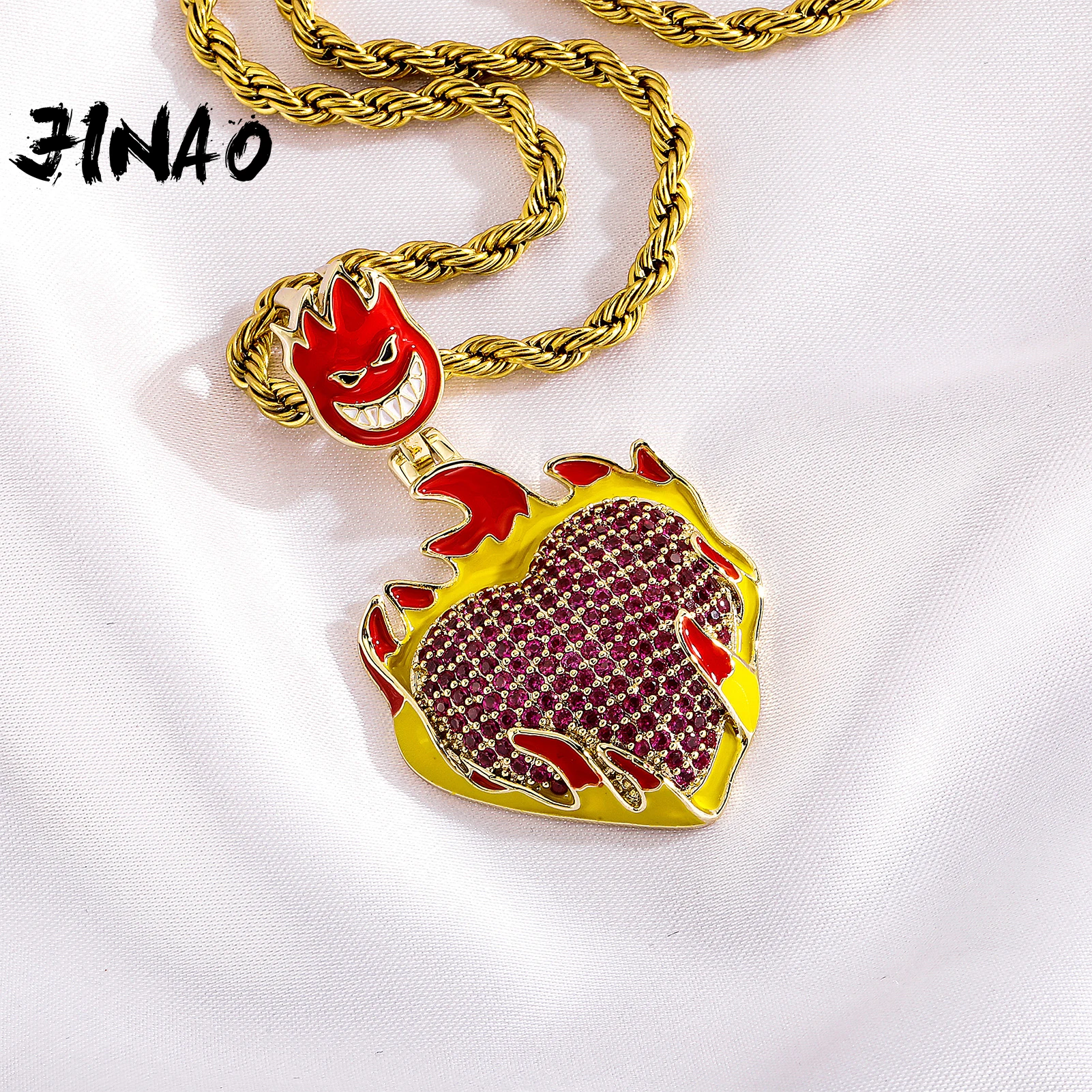 

Модный кулон JINAO в форме пламени и сердца, высококачественный кулон для льда AAA +, кубический циркон, дизайн капли с теннисной цепью 4 мм