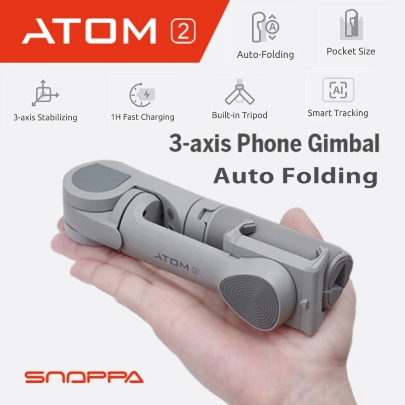 

Snoppa Atom 2 World's 1st Auto-Foldable 3-axis Auto Handheld Stabilizer Phone Gimbal Pan/Tilt for Video Vlogging Live Broadcast