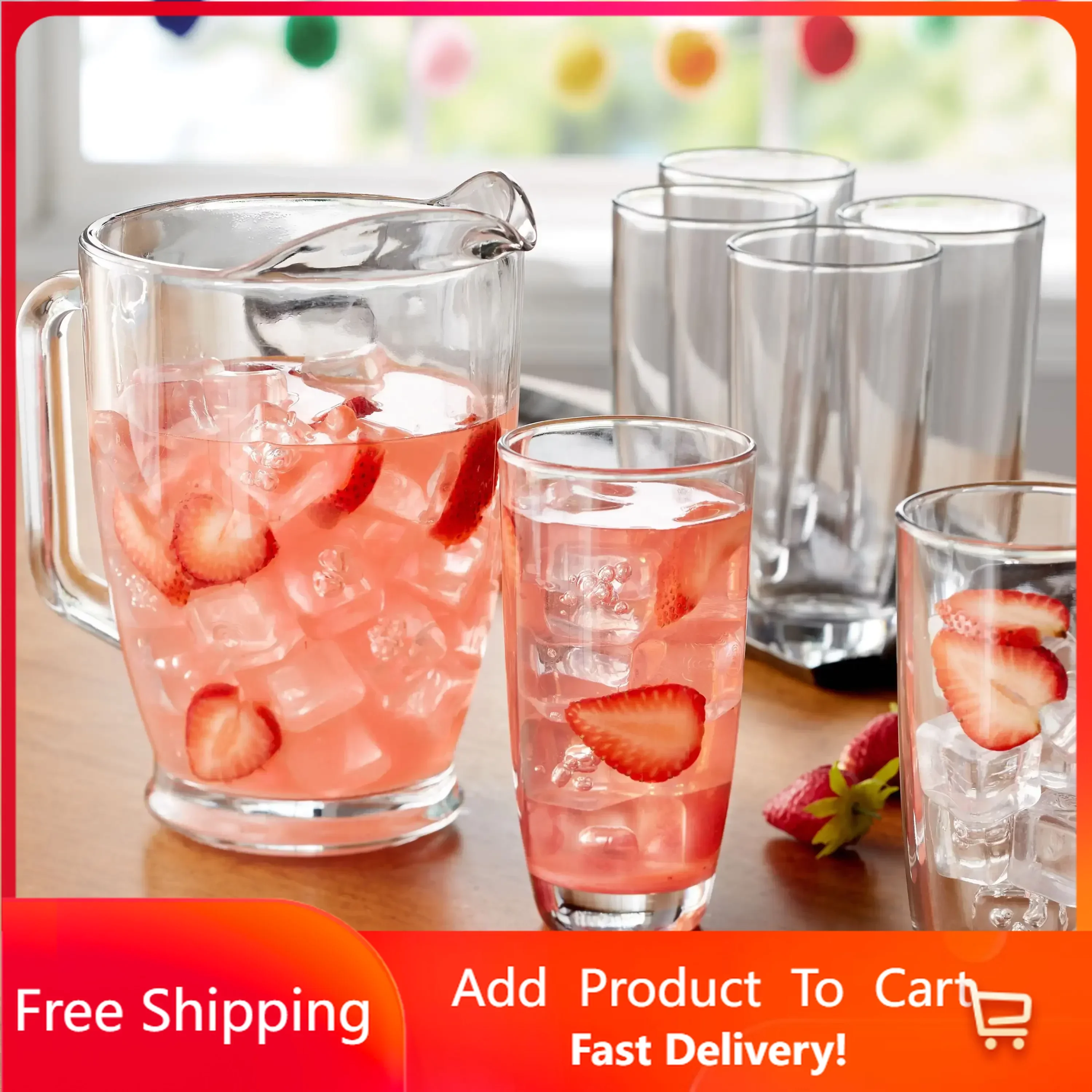 

7-Piece Clear Glass Pitcher and Drinkware Tumbler Set Rapid Transit Free Shipping