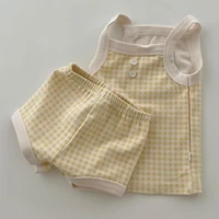 2022 new baby summer clothes set infant girl sleeveless plaid vest set candy color kids shorts suit cotton baby boy tracksuit