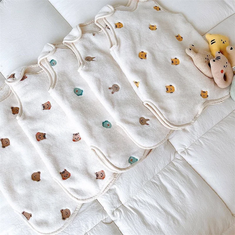 Cartoon Embroidered Autumn Winter Baby Sleeping Bag Thickened Anti-kick Sleepsack Baby Plush Vest Split Warm Cotton Pajamas