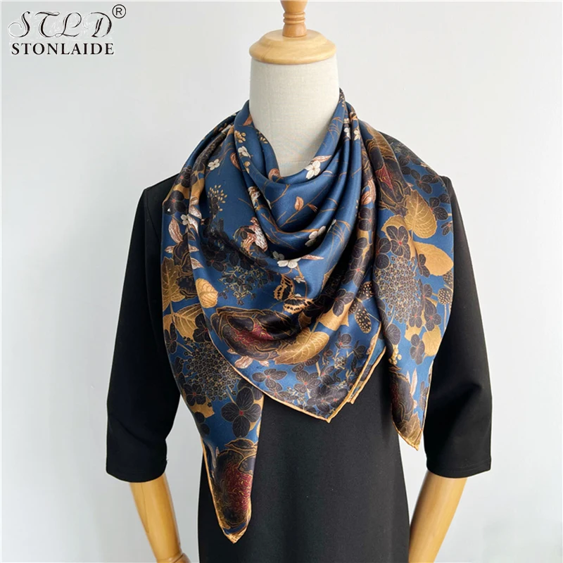 

Европейский шарф, Новинка лета-осени 100%, шелковое искусственное украшение для женщин, с очаровательными цветами и принтом птиц, ручная работа, свернутые края, шарф для путешествий