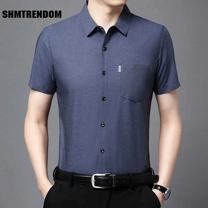 

Business Casual Solid Color Luxury Short Sleeve Dress Shirt Men Summer New Quality Comfortable Breathable Silky Camisa Masculina