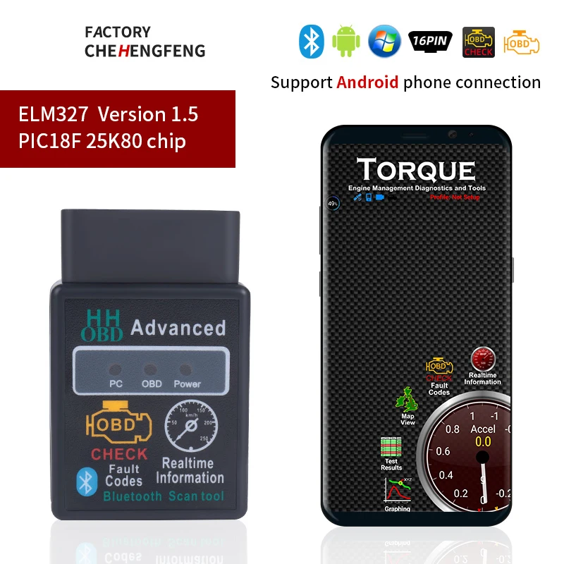 Автомобильный сканер ELM327 V1.5, Bluetooth, чип PIC18F25K80, OBD2 ELM 327 1,5 BT/WIFI Автомобильный сканер ELM327 V1.5, Bluetooth, чип PIC18F25K80, OBD2 ELM 327 1,5 BT/WIFI