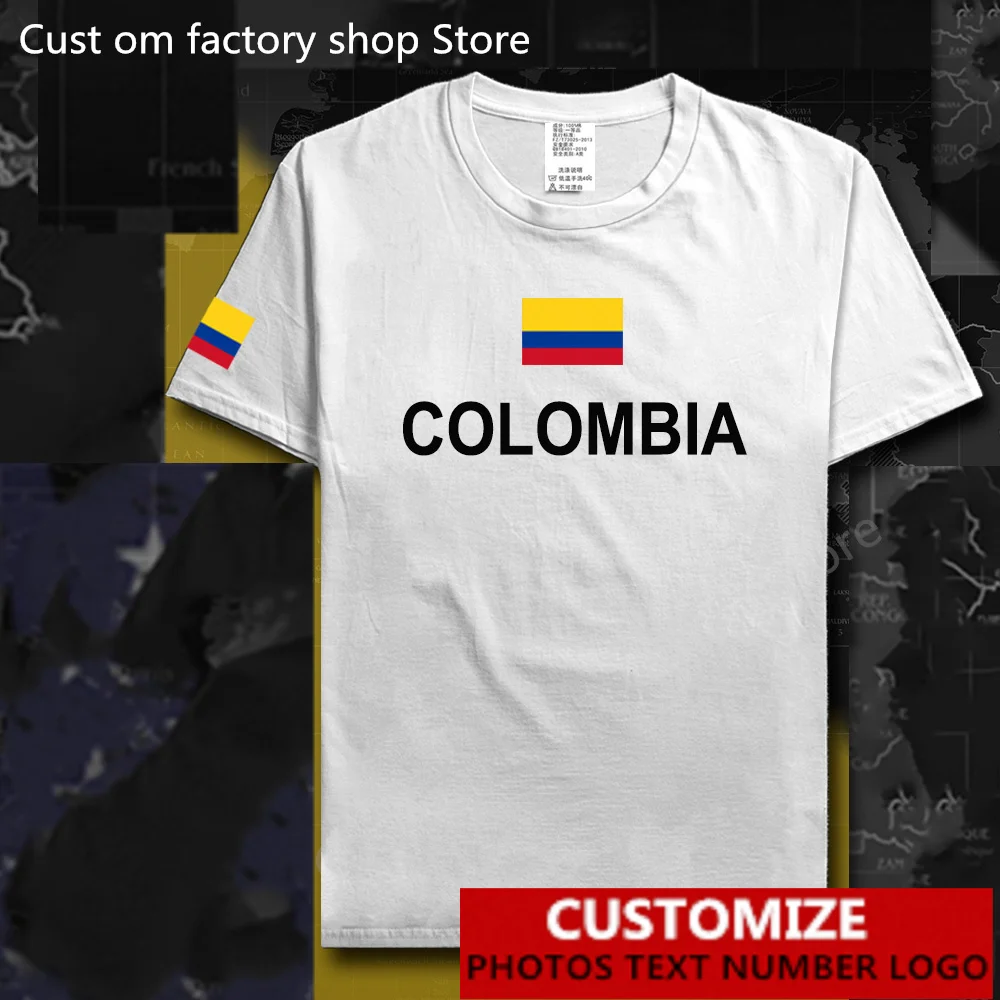 

Colombia Country Flag ​T shirt Free Custom Jersey DIY Name Number LOGO 100% Cotton T-shirts Men Women Loose Casual T-shirt