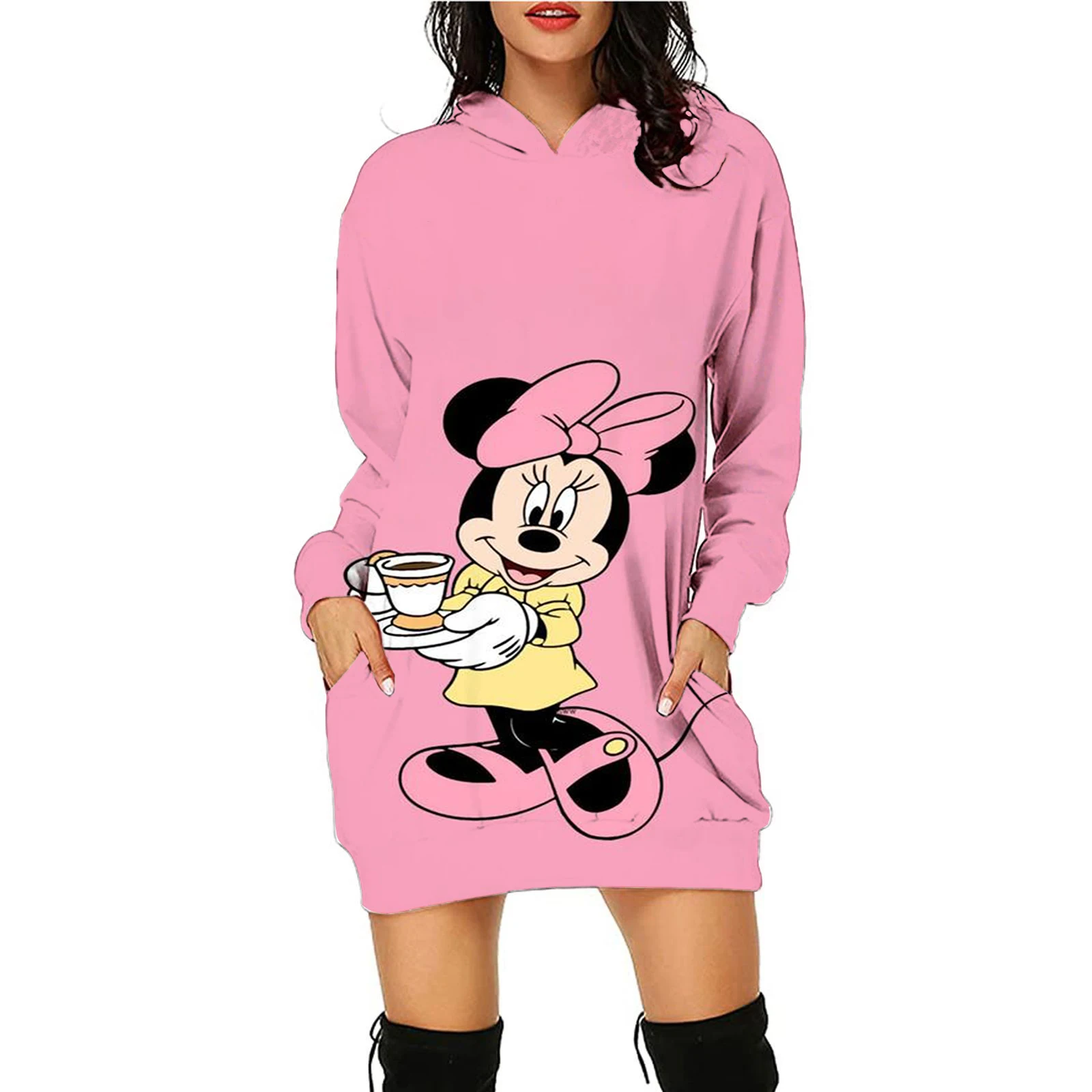 Disney Women's Sweater Dress Long Hooded Hooded Dress Fall Anime Long Sleeve Pullover Casual Women's Sweater Dress