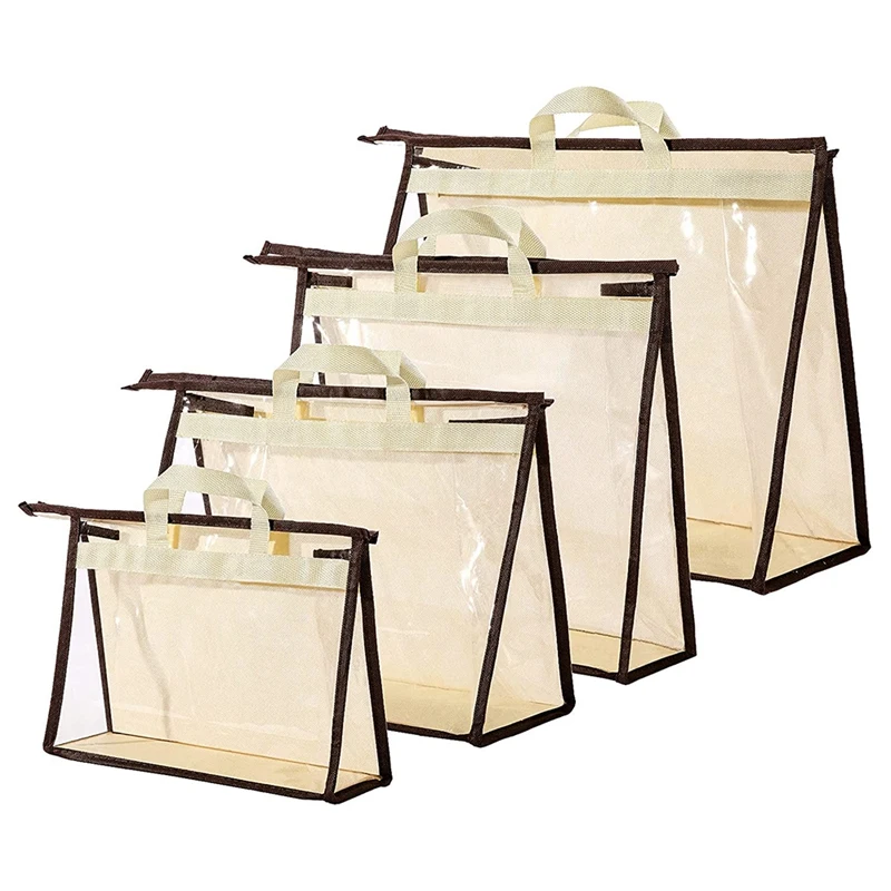 

4 Pack Handbag Dust Bags Clear Purse Storage Organizer For Closet, Hanging Zipper Storage Bag For Handbags