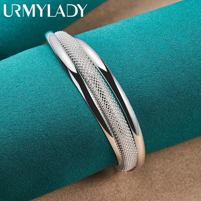 

URMYLADY 925 Sterling Silver Bevel Bangles Bracelet For Women Wedding Engagement Fashion Charm Jewelry