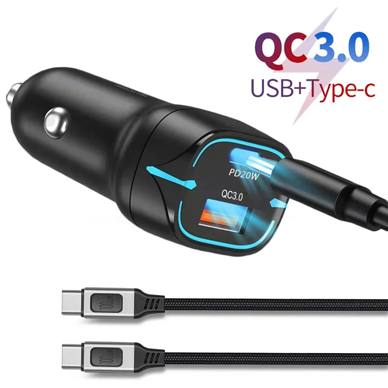 

PD 20W Car Phone Charger Fast Charging Adapter USB Type-C Port Car Cigarette Lighter Mount Chargers for Xiaomi IPhone Samsung