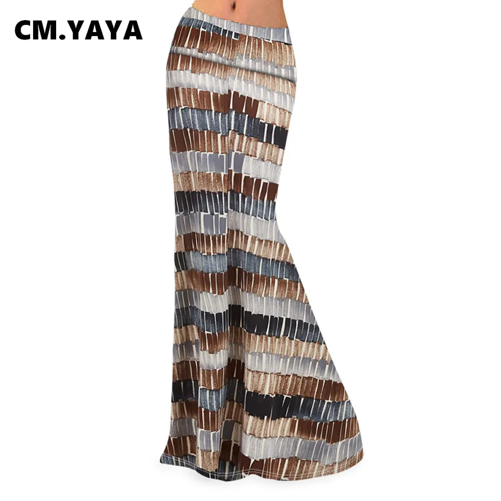 

CM.YAYA Women Skirts Print Elastic Low Waist Stretchy Skinny Trumpet Long Maxi Skirts Vintage Clothing Autumn 2021